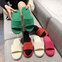 Slippers Warm Furry Slippers Fall Winter Towel Women Slides Green Outerwear RESORT SPONGE Thick-Bottom Large Size 41 42 43 44 230715