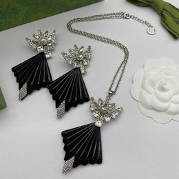 Fashion Styling Designer Black Fan Shaped Resin Cross Micro inlays Crystal Pendant Necklace For Women Luxury Jewellery Earrings Sets CGS9 --1