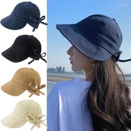 Wide Brim Hats Cute Bowknot Women's Sun Foldable Outdoor Beach Bucket Hat Adjustable Fisherman Caps Large Sunhat Panama