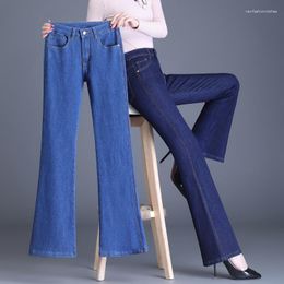 Men's Jeans High Waist Wide Leg Women's Skinny Flared Korean Fashion Stretch Slim Classic Style Mom Denim Trousers Blue 32 34