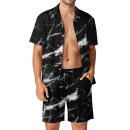 Men's Tracksuits Marble Crackle Black And White Men Sets Natural Marbles Graphics Fashion Casual Shirt Set Short Sleeve Design Shorts Beach Suit 230715