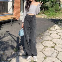 Women's Jeans Y2K Women Korean Fashion Black Ripped Denim Trousers Vintage Japanese Kpop High Waist Pants Harajuku Wide Leg Clothes