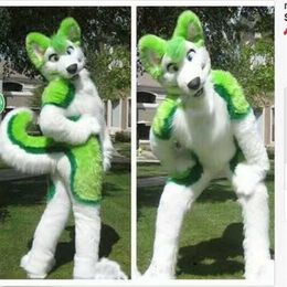 2019 Discount factory Green husky Fursuit Dog Fox Mascot Costume Animal Suit Halloween Christmas Birthday Full Body Props Cos213e