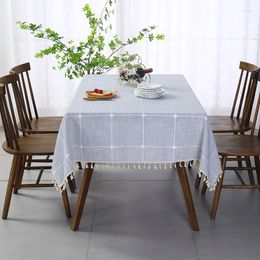 Table Cloth Thicken Square Tablecloth Cotton Linen Checked Lattice Small Embroidery Tassel Cover For Home Dinning Tabletop