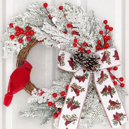 Decorative Flowers Front Door Christmas Wreath Artificial DIY Red Berry And Cardinal Bird Festival Scene Layout For Outdoor Indoor