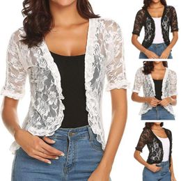 Women's Blouses Lace Soft Coat Flower Elegant Embroidered Cardigan With Irregular Hem Stylish Open Stitch For Fashionable