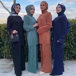 Ethnic Clothing Ramadan 2 Piece Set Muslim Women Turkey Abaya Blouse Wide Leg Pants Kaftan Eid Suits Islamic Clothes Femme Djellaba Musulman