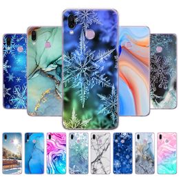 For Huawei Honor Play Case 6.3''Soft Silicon TPU Back Phone Cover Coque Marble Snow Flake Winter Christmas