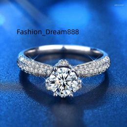 Cluster Rings Cluster Rings HTOTOH 1 Moissanite Ring 925 Sterling Silver Snowflake Shape Six Prong Crown Ladies Jewellery