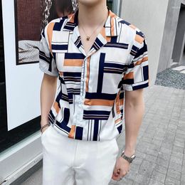 Men's Casual Shirts Summer British Style Short Sleeve Shirt Men Fashion 2023 Stand Collar Slim Fit Mens Night Club Work Man