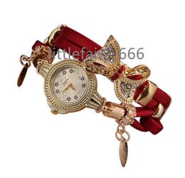 Rhinestone Butterfly Wrap Bracelet Quartz Analogue Women's Wrist Watch Colour red lady watch fashion