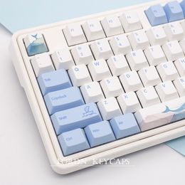 Keyboards 129 Keys Cherry Profile Keycap Ocean Wave PBT Keycaps For MX Switch Mechanical keyboard Dye Sublimation Blue White key Caps DIY 230715