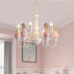 Chandeliers Korean Chandelier Lighting Pink Princess Room Girl Cartoon Children Bedroom Lamp Living Kids