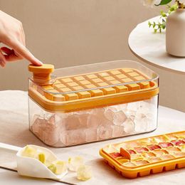 Baking Moulds 1 Set Silicone Ice Mold Tray Storage Box With Shovel Single/Double Layer Multiple Grids Press Button Cube Kitchen Tool