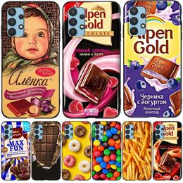 For Samsung Galaxy A52 A72 Case Back Cover 4G A52S 5G 2021 Black Tpu Case ChoColate Food Package