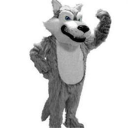 2018 High quality Grey Wolf Mascot Mascot Costumes Halloween Cartoon Adult Size Long Plush Wolf Aniaml Fancy Party Dress236Q