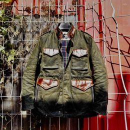 Men's Jackets Tailor Brando American Retro Heavyweight Oil Waxed Canvas M65 Field Jacket Safari Mid-Length Leather