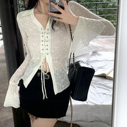 Women's Blouses Women Lace-up Creativity Sexy Simple All-match Daily Korean Style Seductive Modern Cozy Ladies Sweet Leisure