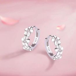 Hoop Earrings 925 Silver Needle Zircon Flower Earring For Women Girls Party Wedding Korean Trendy Jewellery Eh216