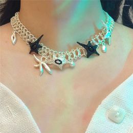 Chains Black And White Star Flower Metal Clavicle Chain Hip Hop Punk Double Layer Necklace Women Girls Accessories Jewelry Gift