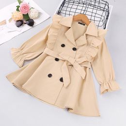 Coat Fashion Autumn Solid Colours Ruffle Long Sleeve Belt Double-breasted Toddler Infant Kids Baby Girls Trench Windbreaker Jackets#g4