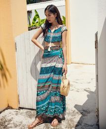 Work Dresses Women's Dress Set Beach Boho Style Line Shoulder Top And High Waisted Long Skirt 2 Piece