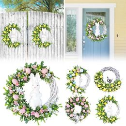 Decorative Flowers Easter Wreath Acrylic Garlands Eggs Chick Happy Decor For Home Welcome Spring Butterfly Door Hanging