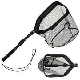 Fishing Accessories Portable Folding Fishing Landing Net Handheld Telescopic Handle with Rope Lure Stream Fishing Cast Mesh Fishing Tackle Tool 230715