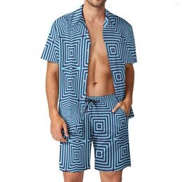 Men's Tracksuits Abstract Geometry Men Sets Ice Mint Print Casual Shorts Beach Shirt Set Summer Vintage Custom Suit Short Sleeve Oversize