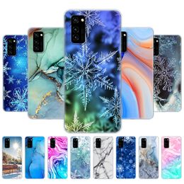 For Huawei Honor View 30 V30 Case TPU Soft Silicon Cover PRO Capa Marble Snow Flake Winter Christmas