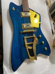 Rhxflame 6199 Billy Bo Jupiter Blue Thunderbird Electric Guitar Black Body Binding Bigs Tremolo Bridge Gold Hardware
