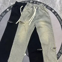 I famosi jeans con cerniera da uomo in stile americano high / street capispalla alla moda con coulisse elastica in vita A05