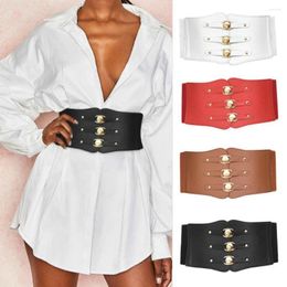Belts Fashion Wide Waist For Women Metal Buckle Elastic Waistband Black Leather Corset Rivet Ultra Belt Woman