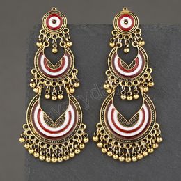 Women's Alloy Pendant Vintage Indian Earrings Ethnic Bohemian Green Drip Oil Long Bell Tassel Earrings Boho Brincos Jewelry