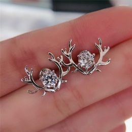 Stud Earrings 925 Sterling Silver Cute Deer Shaped Moissanite Excellent Cut Total 1 Ct D Color Diamond Test Past