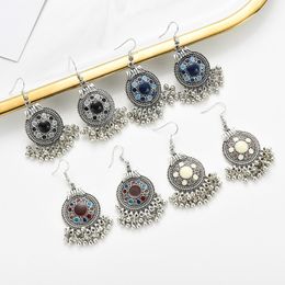 Ethnic Women's Indian Earrings Classic Silver Colour Bells Tassel Round Retro Flower Drop Dangle Earrings Boho Jhumka Jewellery