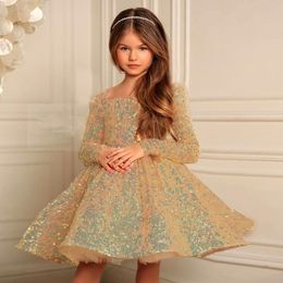 Girl's Dresses Formal Bridesmaids Sequins 1 Year Baby Girl Birthday Dress Elegant Fluffy Bow Party Wedding Princess Dresses Baptism Costumes 230715