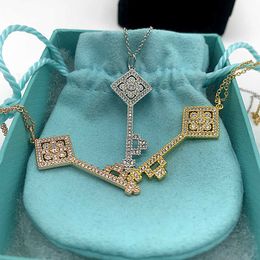 Designer's Brand 925 Sterling Silver Key Necklace Fashion versatile diamond inlaid sunflower Chinese knot pendant simple sweater chain