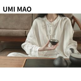 Suits Umi Mao Yamamoto Dark White Tea Homemade Chinese Style Zen Bead Loose Top Designer Shirt Women Y2k Fashion Tops