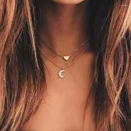 Pendant Necklaces Fashion Jewellery Moon Heart Necklace Double Layer Pendants Choker For Women Wholesale Gift