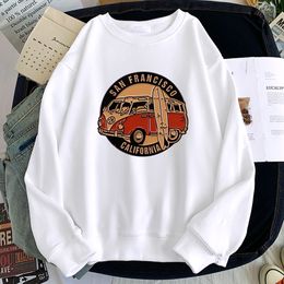 San Francisco California Vintage School Bus Male Pullover Oversized Vintage Hoodies Crewneck Hip Hop Clothing Men Long