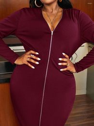 Plus Size Dresses LW Zipper Design Basic Bodycon Dress Spring Large Long Sleeve Patchwork Female Fashion Clothes