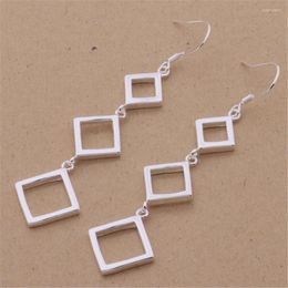 Dangle Earrings 925 Stamp Silver Colour Pretty Square Long For Women Fashion Luxury Designer Jewellery Party Wedding Accessories Gift