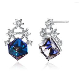 Dangle Earrings Genuine 925 Sterling Silver Fine Jewellery Christmas Snowflake Geometric Crystal For Women Gift