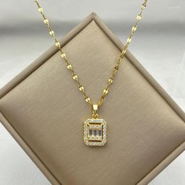 Pendant Necklaces Gold Colour Square With Zircons Stainless Steel For Women Gift IN Fashion Jewellery Accessories