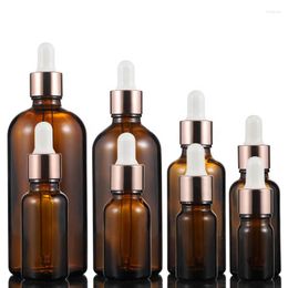 Storage Bottles Factory Price Cosmetic Packaging Serum Essential Oil Amber Glass Dropper With Rose God Lids And Eye In Stocks