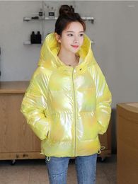 Women's Trench Coats Cotton Padded Jacket For Women Hodded Puffer Winter Glossy Waterproof Student Short Parka