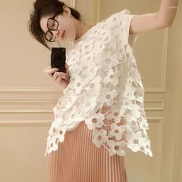 Women's Blouses Sexy Sleeveless Shirt Fashion Hollow Out Lace Blouse Women Tops Solid Color Loose Round Collar Summer Clothes Blusas 27442