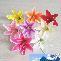 200pcs 13cm 8Colors Artificial Fabric Silk Lily Flower Head For DIY Wedding Wall Arch Background Bouquet Decorative Hat Accessoire259i