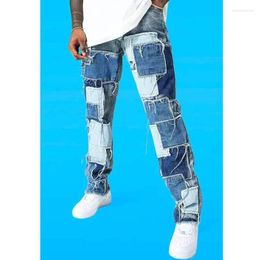Men's Jeans Mid-waist Pocket Solid Colour Casual Fashion Elastic Trend Spring And Summer Do Old Retro Splicing Pants